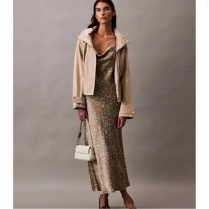 Calvin Klein Textured Printed Draped Slip Dress